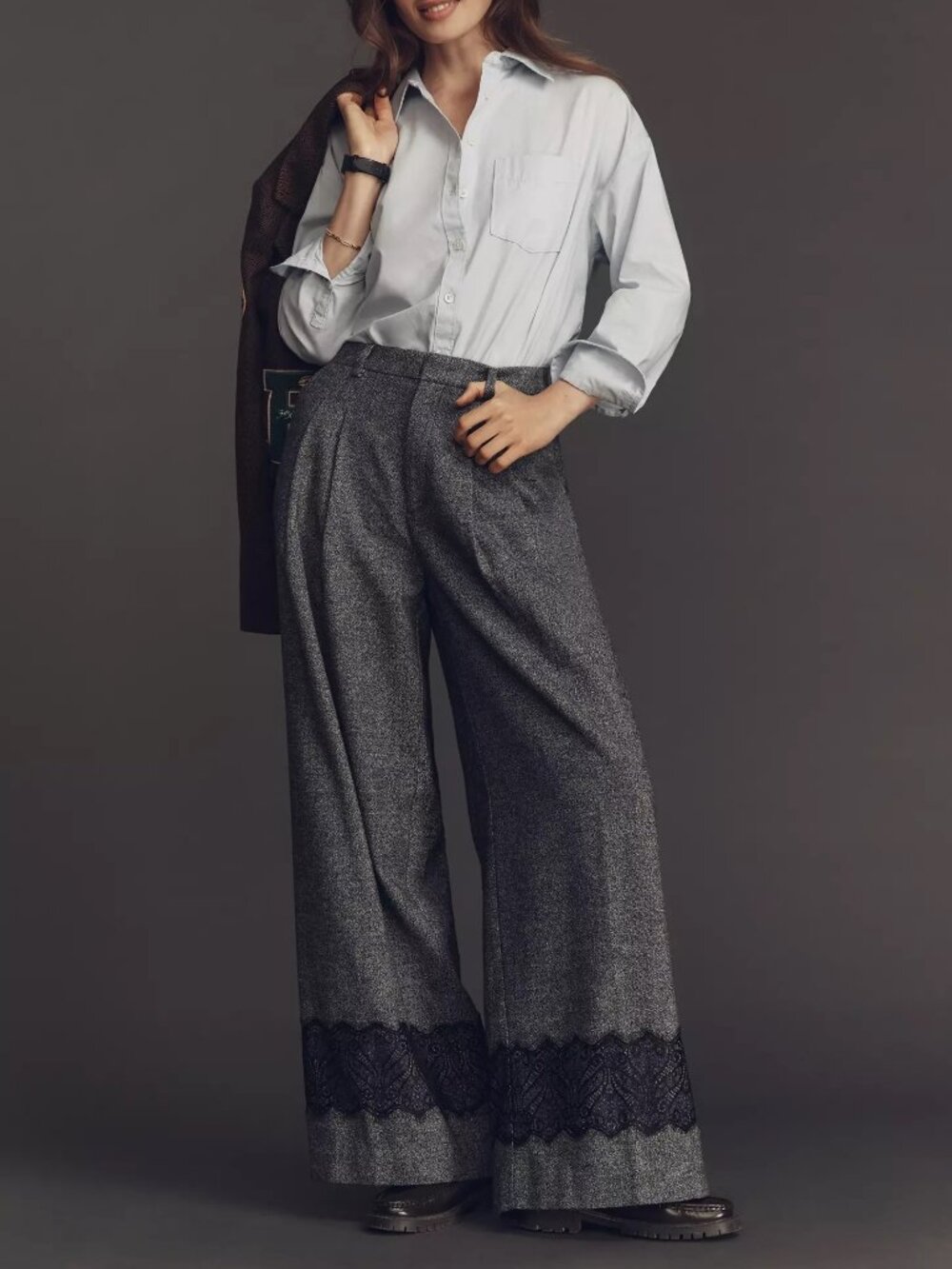 ANTHROPOLOGIE The Avery Pleated Wide-Leg Tweed Lace Trousers by Maeve M new